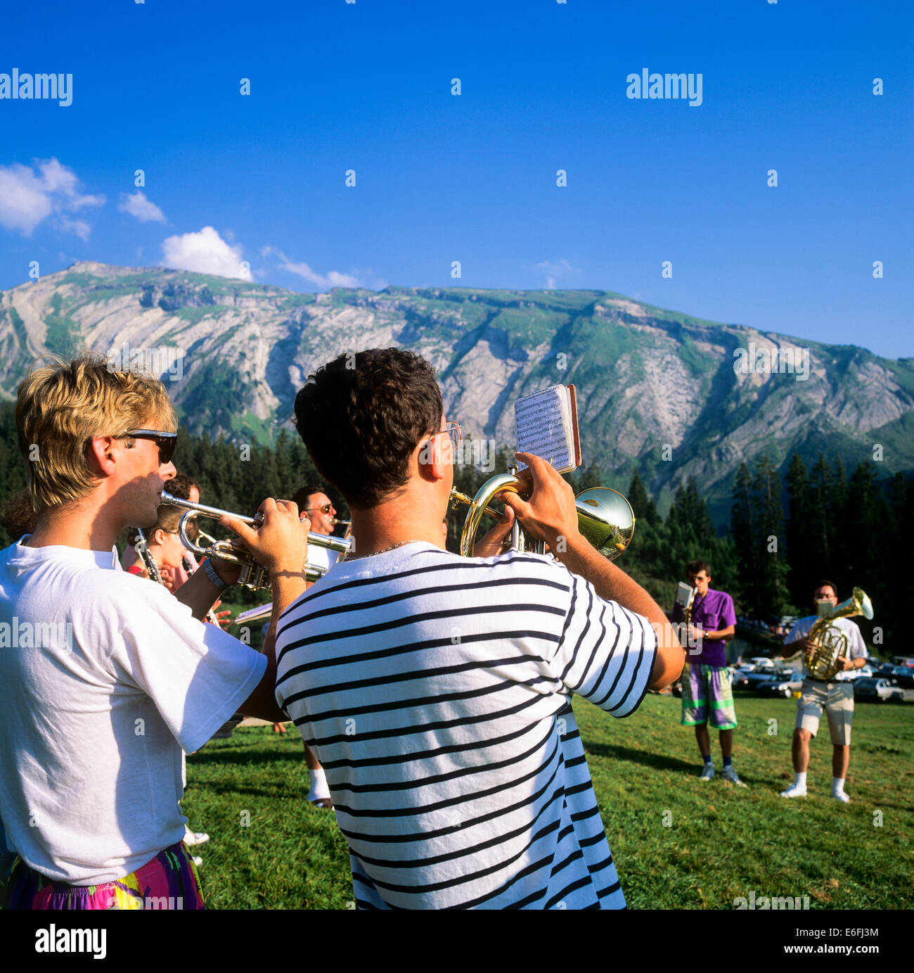Brass Band Musiker Morzine Savoy Französische Alpen Frankreich Europa Stockfoto