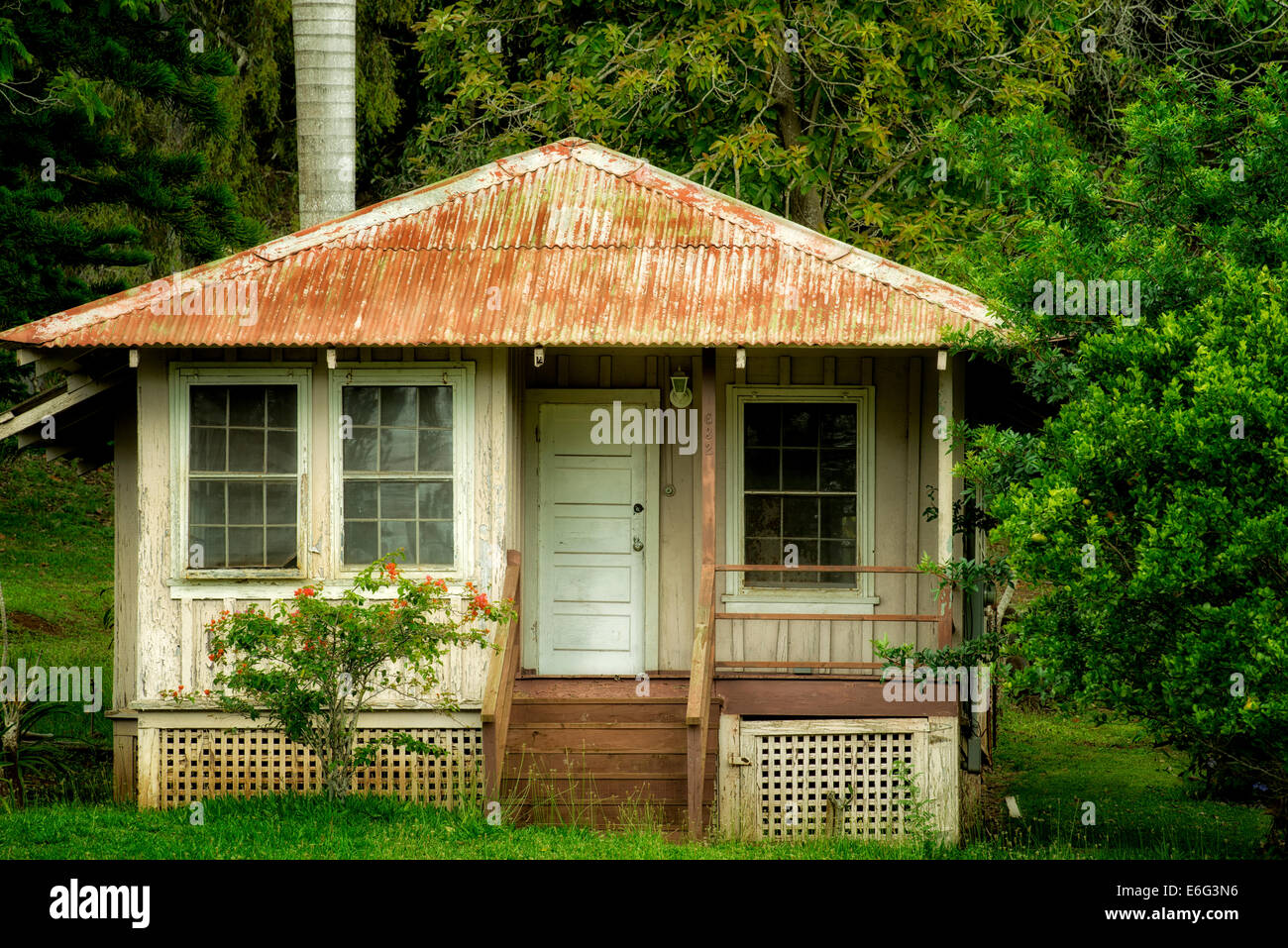 Altes verlassenes Haus in Lanai City, Lanai, Hawaii. Stockfoto