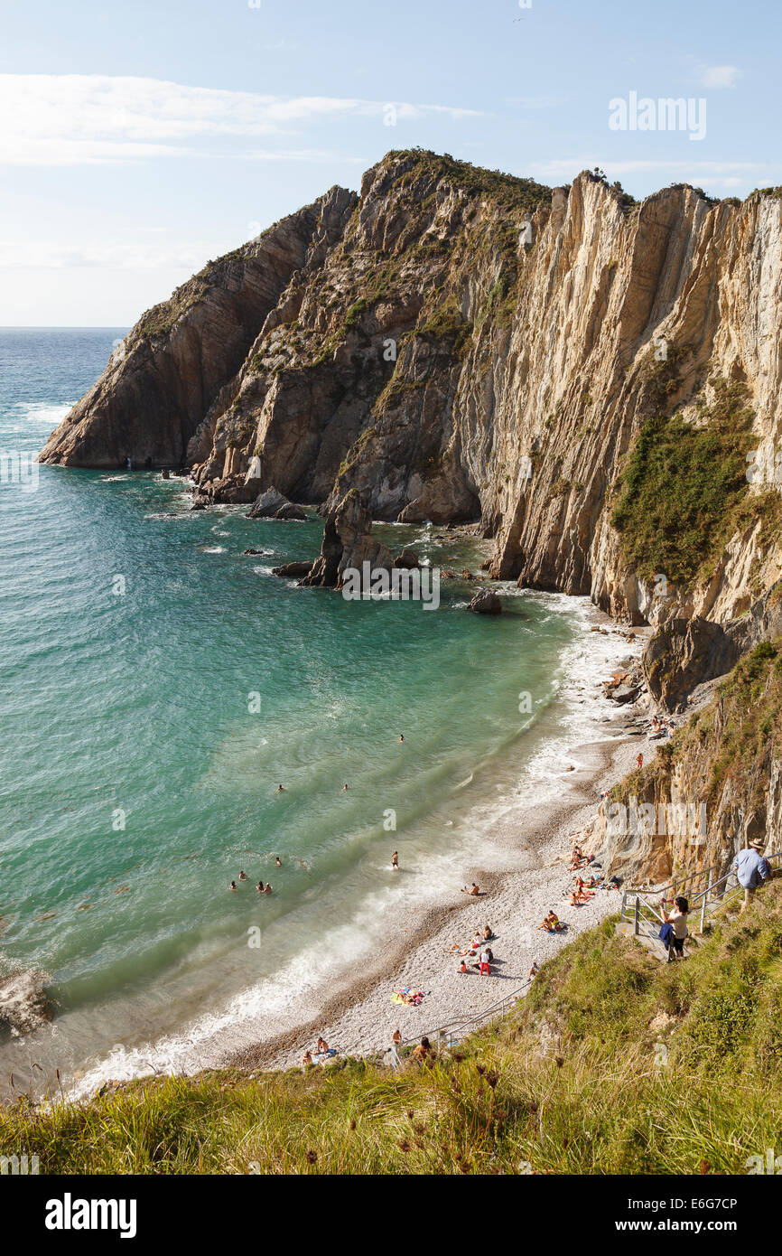Aussicht auf den Strand. Playa del Silencio. Cudillero. Kantabrischen Meer. Provinz Asturien. Spanien. Europa Stockfoto