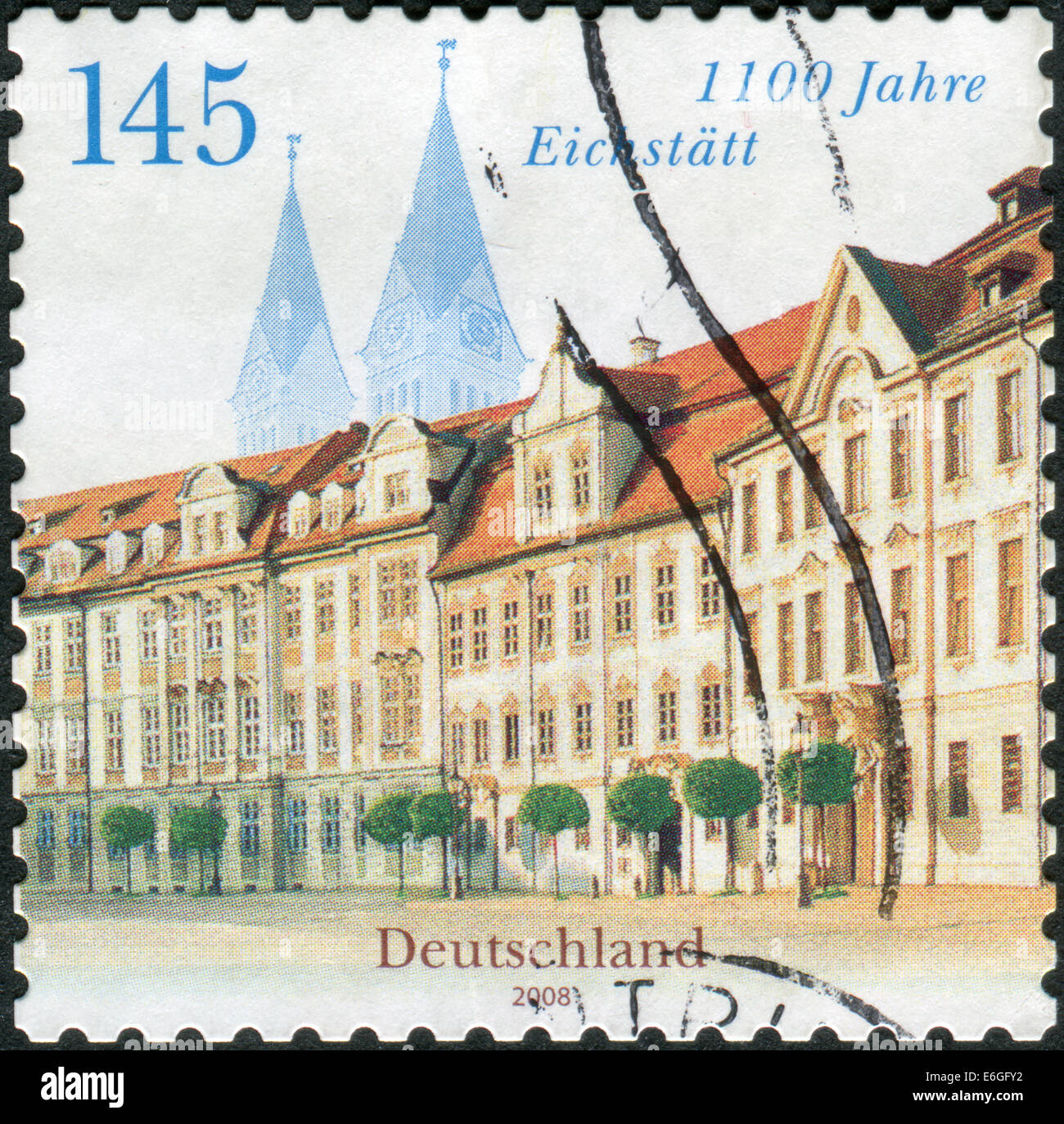 Deutschland - CIRCA 2008: Briefmarke gedruckt in Deutschland, zeigt der Residenzplatz und Dom, Eichstätt, ca. 2008 Stockfoto