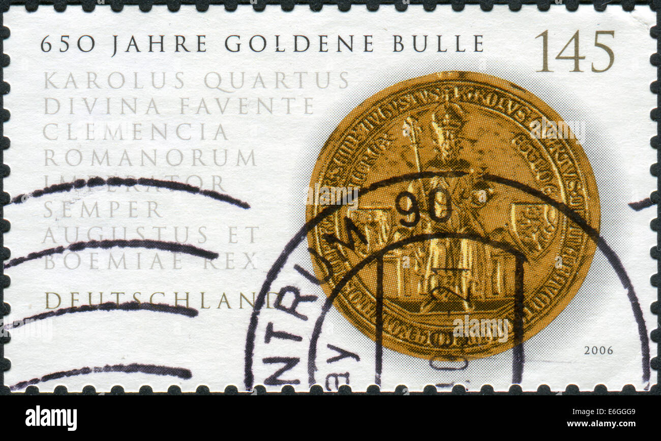 Deutschland - CIRCA 2006: Briefmarke gedruckt in Deutschland, zeigt Goldene Bulle von Kaiser Charles IV, circa 2006 Stockfoto