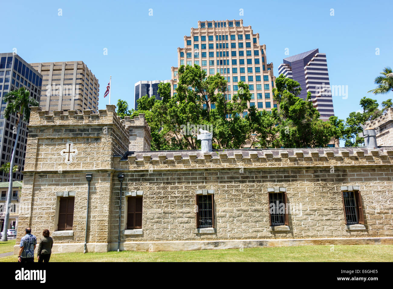 Honolulu Hawaii, Oahu, Hawaiian, Iolani Palace, Grundstück, Skyline der Innenstadt, Hochhaus, Wolkenkratzer, moderne Bürogebäude, USA, USA, USA, USA, Amerika P Stockfoto