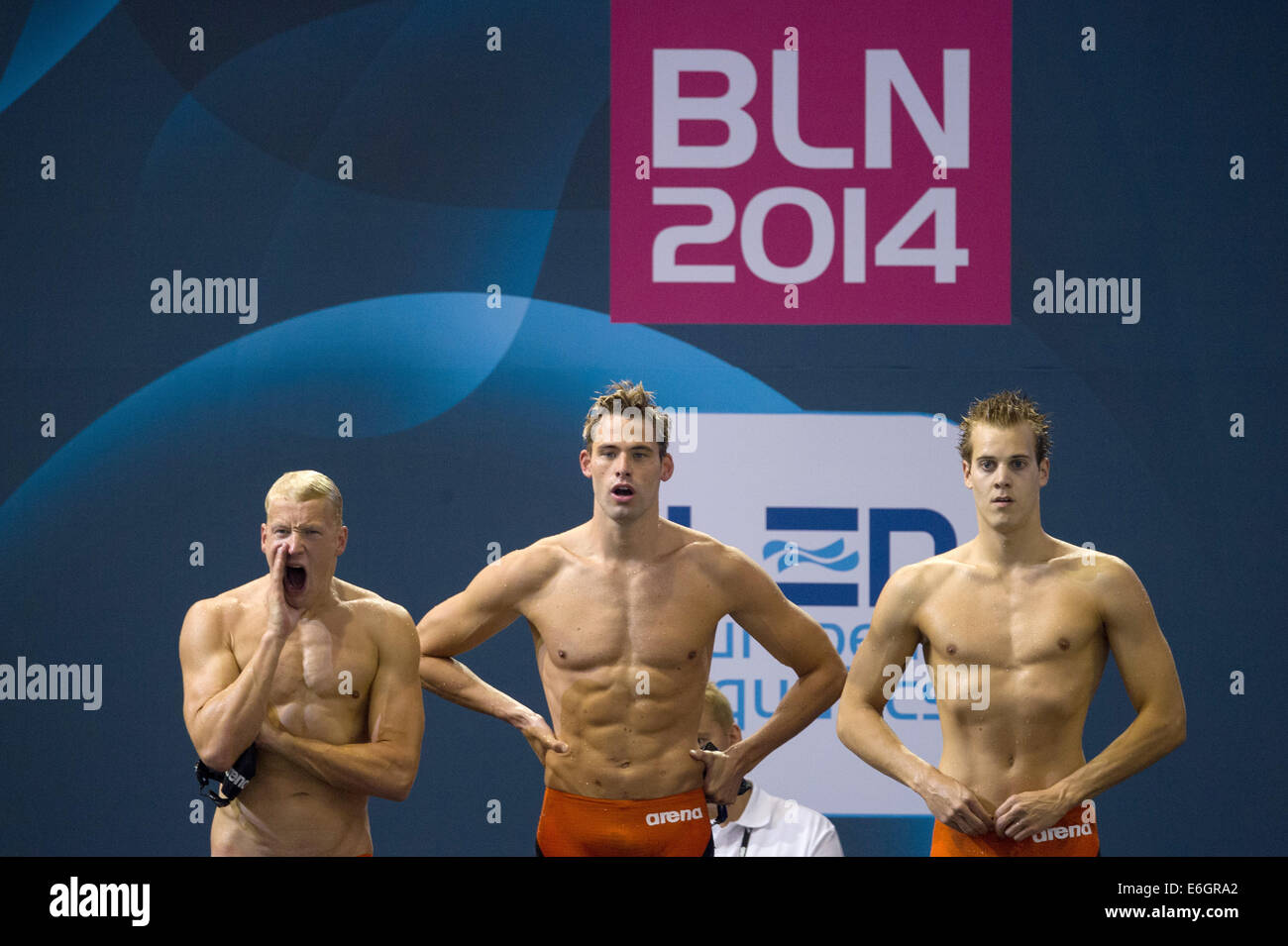 Berlin, Deutschland. 23. August 2014. Team Niederlande sind Pipctured in die Männer 4x200m Freistil vorläufig auf der 32. LEN europäischen Swimming Championships 2014 im Velodrom in Berlin, Deutschland, 23. August 2014. Foto: Maja Hitij/Dpa/Alamy Live News Stockfoto