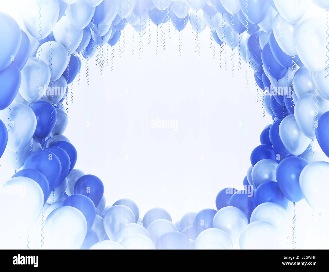 Feier-Hintergrund. Blaue und weiße Luftballons Stockfoto