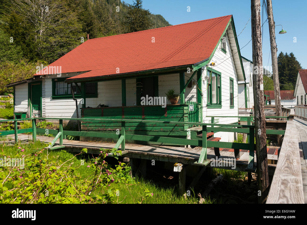 Elk203-4291 Kanada, British Columbia, Port Edward, North Pacific Cannery National Historic Site, Konservenfabrik Dorf Stockfoto