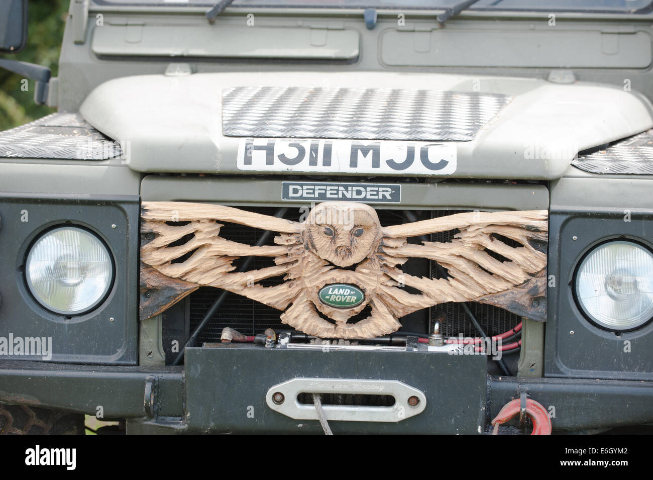 Knutsford, Cheshire, UK. 23. August 2014. Mitbewerbers Auto im 10. Englisch Open Chainsaw Carving-Wettbewerb an der Cheshire Showground, Knutsford. Bestandteil der Cheshire Spiel und Country Fair, die über Bank Holiday Montag weiter.  Bildnachweis: Howard Barlow / Alamy Live News Stockfoto