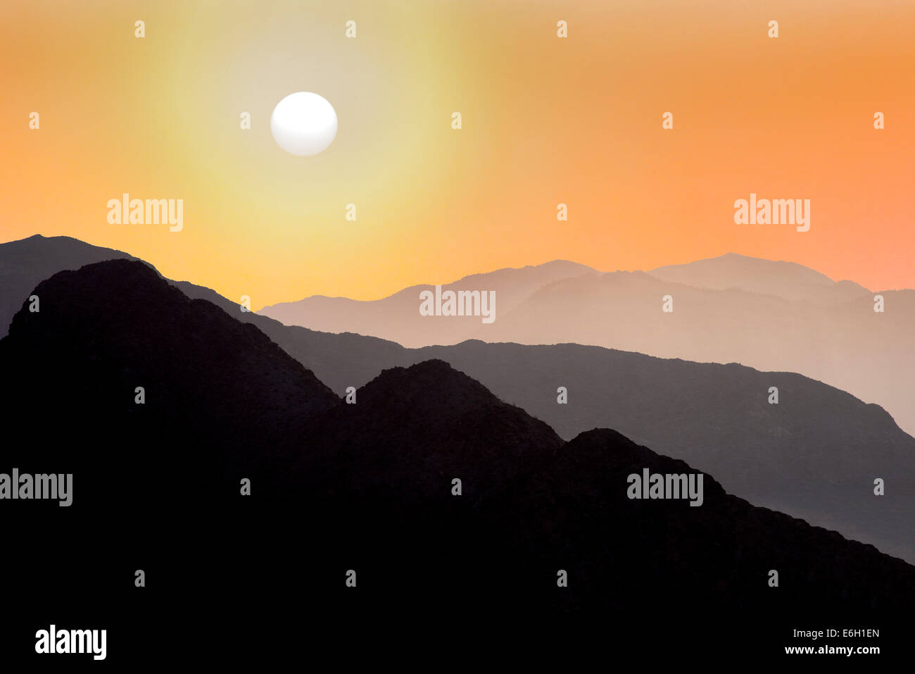Hügel von Santa Rosa und San Jacinto Mountains National Monument und Sonnenuntergang, California Stockfoto