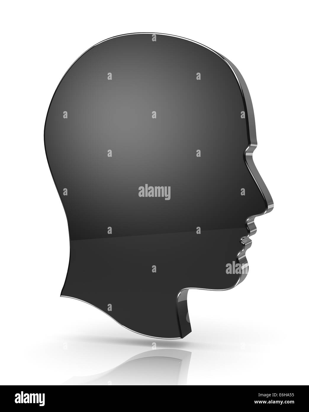 Mann Kopf Profil 3D Silhouette auf weißem Hintergrund mit Reflexion Stockfoto
