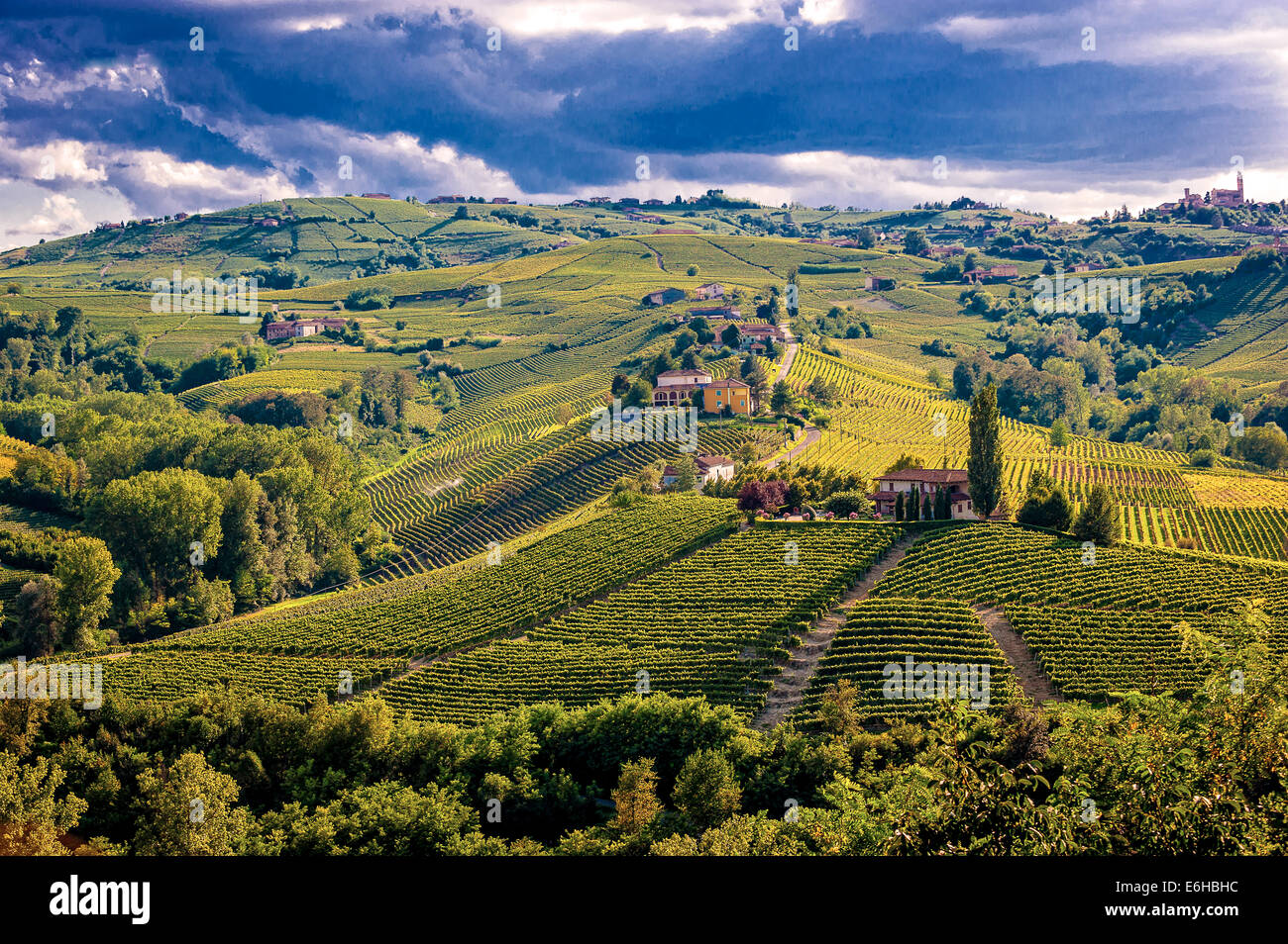 Italien-Piemont-Langhe Santo Stefano Belbo Weinberge Stockfoto