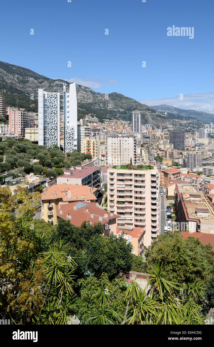 Blick über moderne Entwicklung & Wolkenkratzer von Monaco Stockfoto