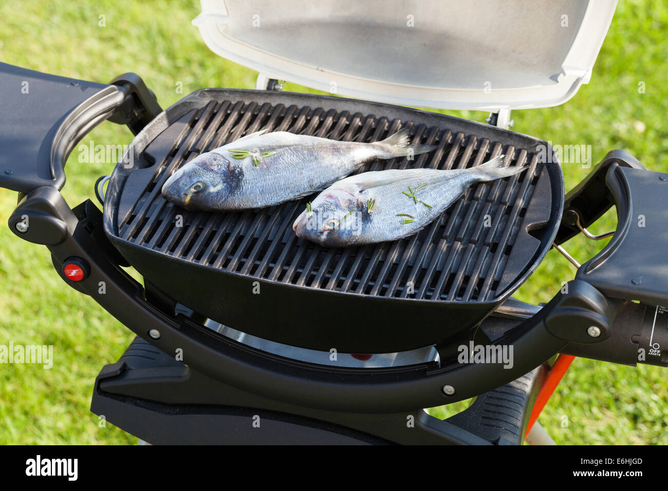 Dorado Frischfisch grill Kochen im freien Stockfoto