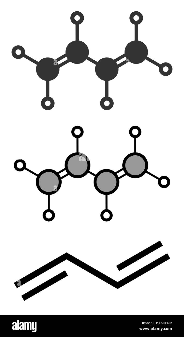 Butadien (1,3-Butadien) Synthesekautschuk Baustein Molekül. Verwendet in der Synthese von Polybutadien, ABS und anderen Polymeren Stockfoto