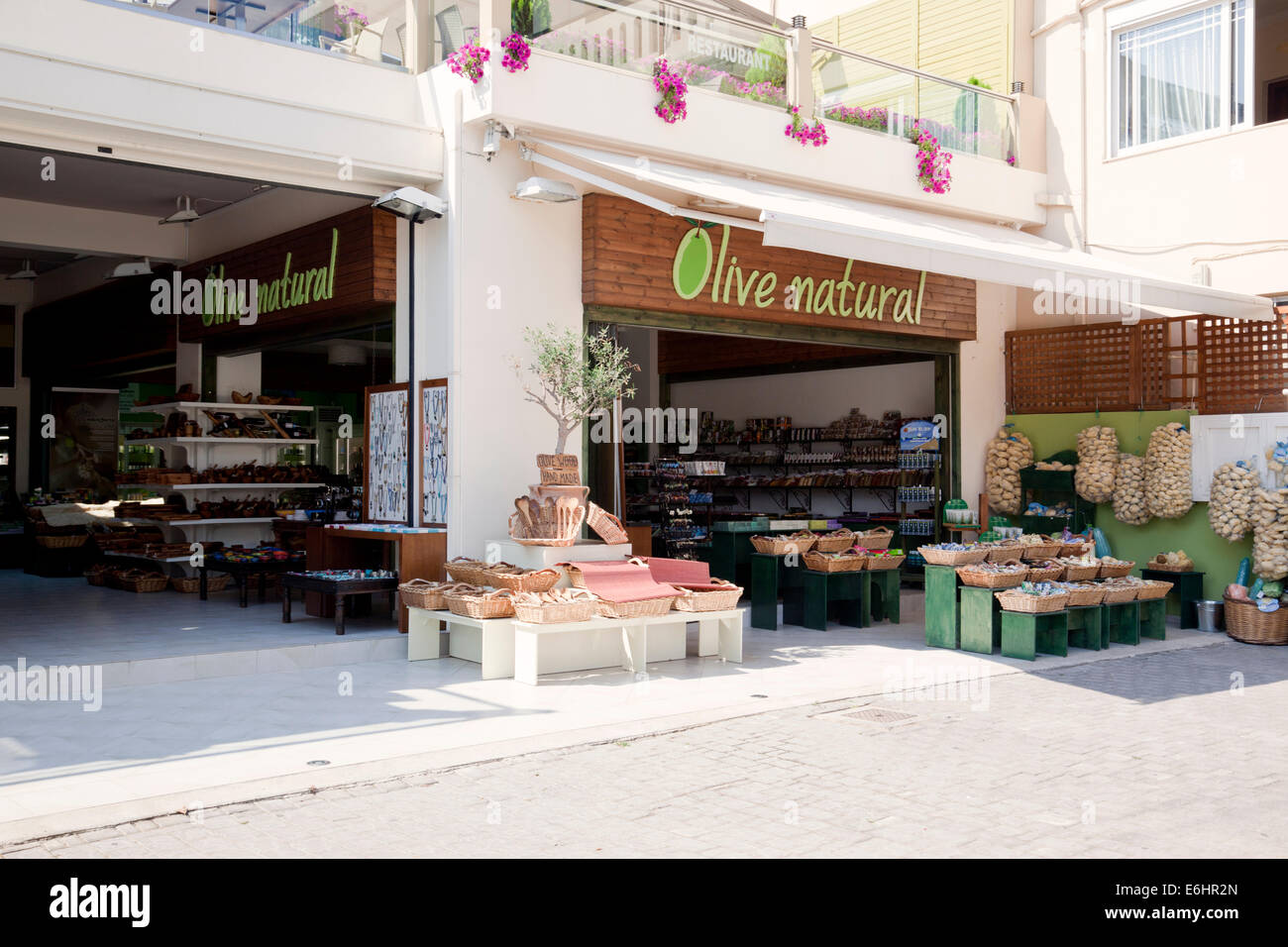 Olive natürliche Shop in Platanias, Kreta, Griechenland Stockfoto