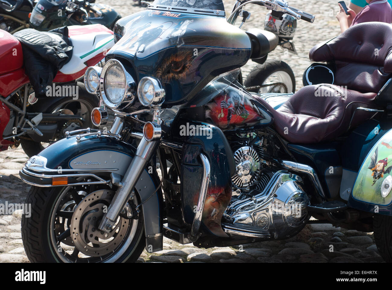 Harley Davidson Motorrad bei einer Show in Berwick nach Tweed, Northumberland UK Stockfoto