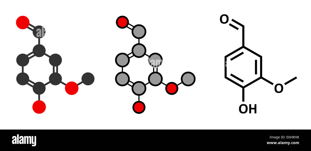 Vanillin Vanille Extrakt Molekül. Stilisierte 2D Renderings und