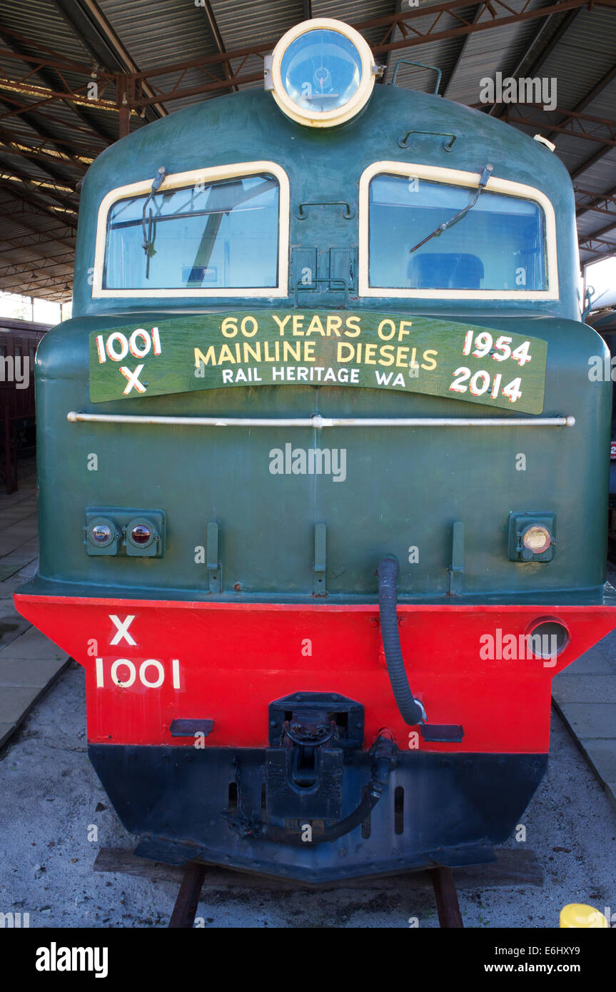 Western Australian Regierung Railways erhalten Diesel Lokomotive X1001 'Yalagonga' im Bassendean Railway Museum. Stockfoto