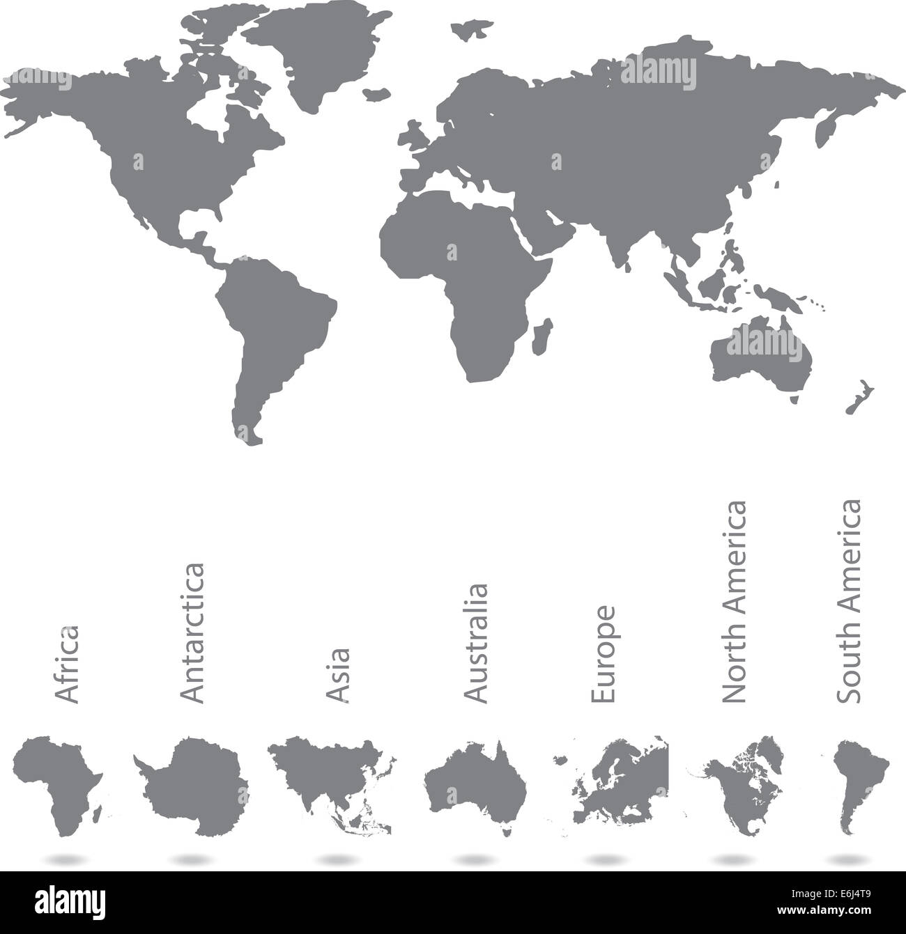 Eine Weltkarte mit allen Kontinenten Illustrated Stockfoto
