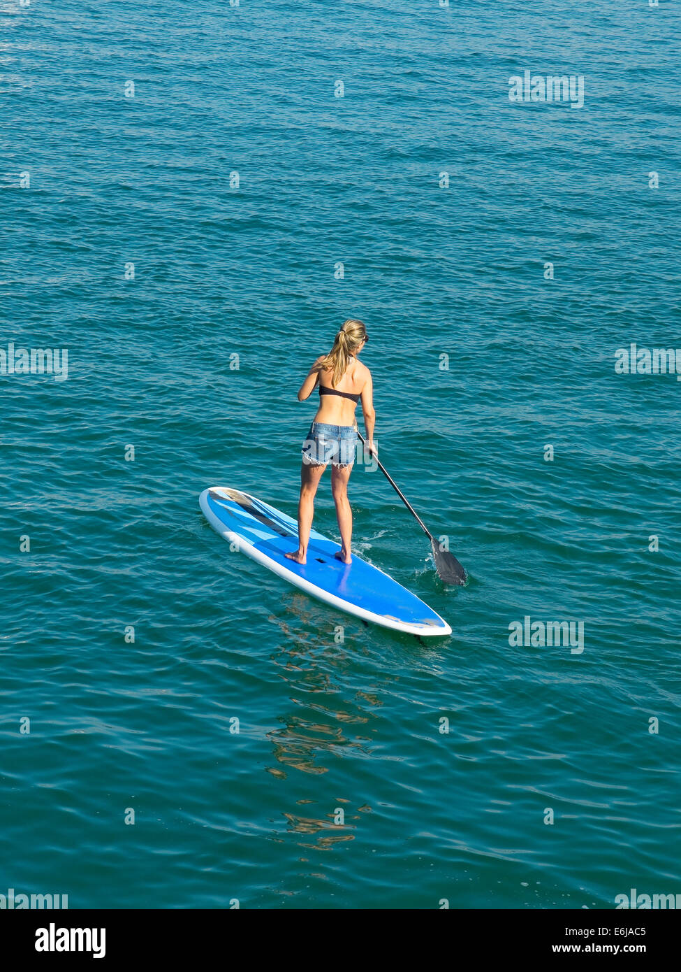 SUP, Paddle Surf am Strand Stockfoto