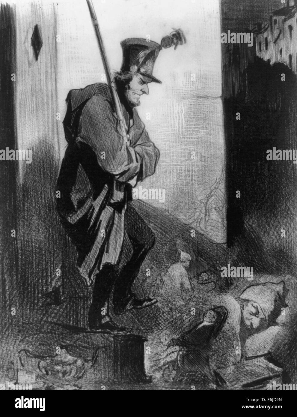 Le Factionnaire - französischer Soldat stehend über Mann im Bett, kniende Nonne usw., circa 1843 Stockfoto