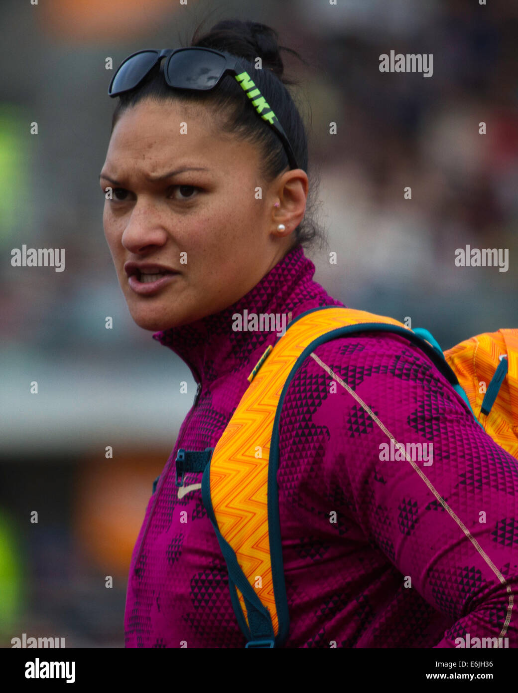 BIRMINGHAM, ENGLAND - 24 AUGUST: Valerie Adams von Neuseeland nach Kugelstoßen der Frauen zu gewinnen, während die Birmingham-grandprix Stockfoto