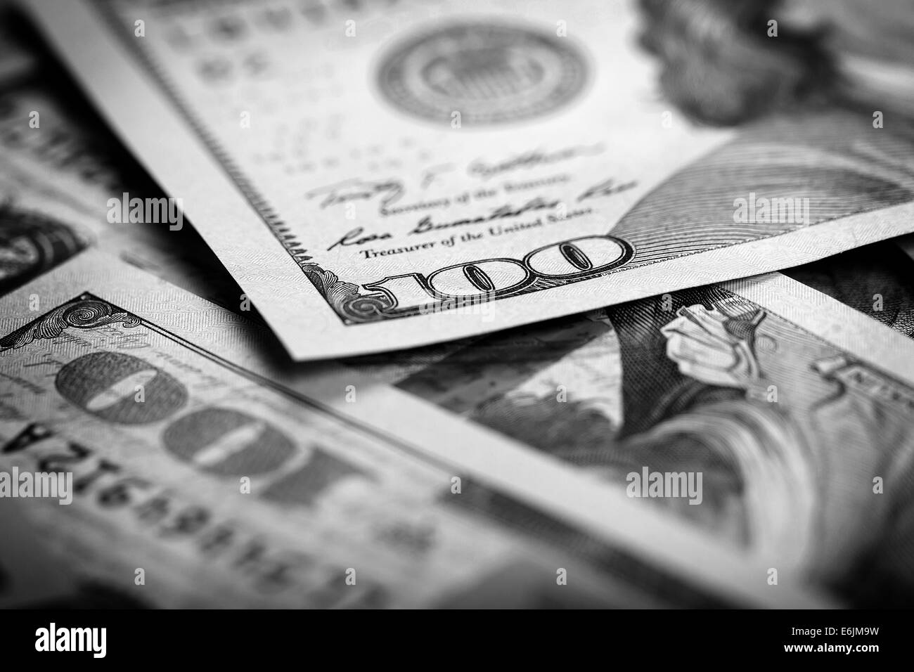 Dollar-Fotografie: Makro des 100 Dollar Stockfoto