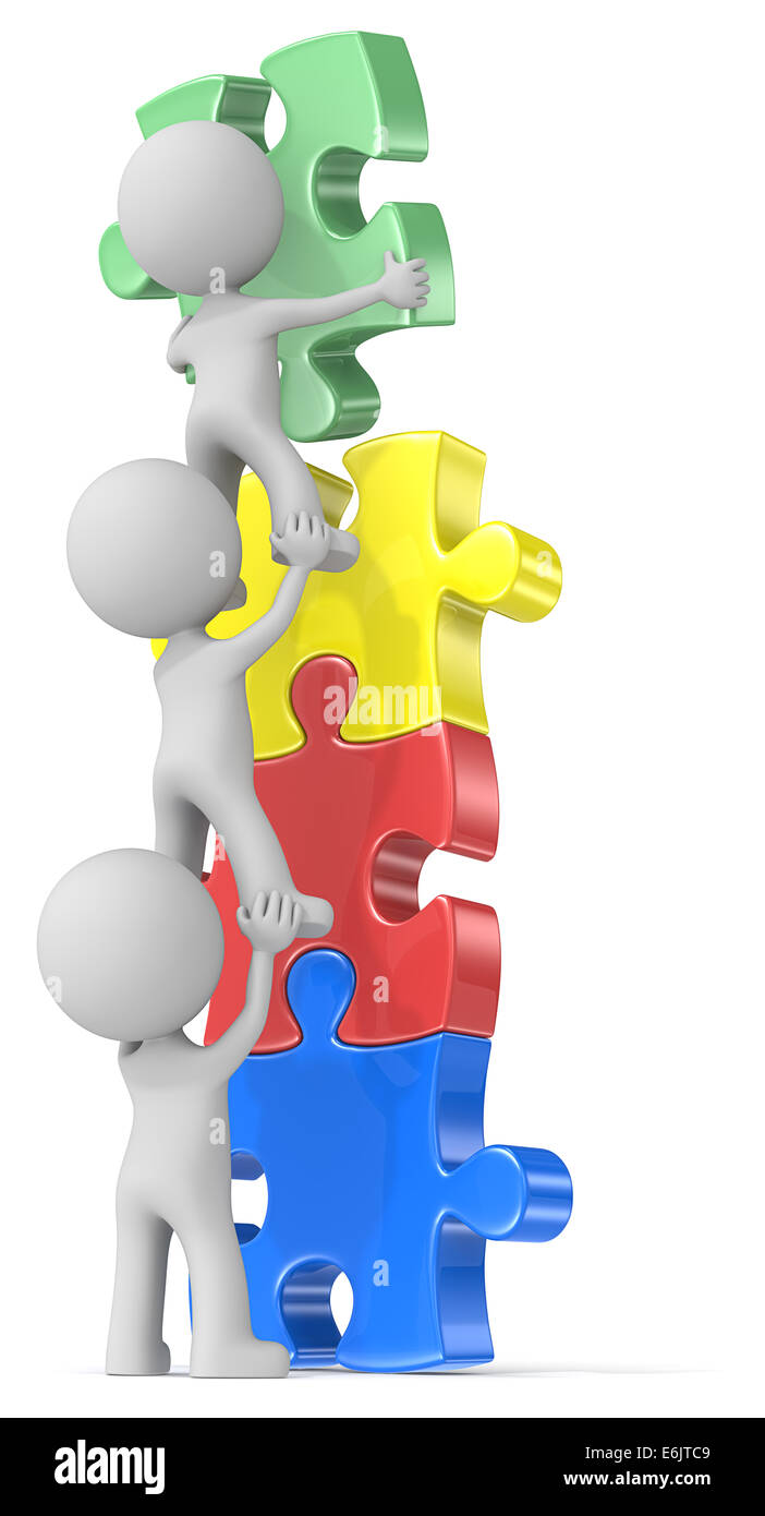 Der Dude x 3 Puzzle Vielfalt Turm in vier Farben zu bauen. Stockfoto