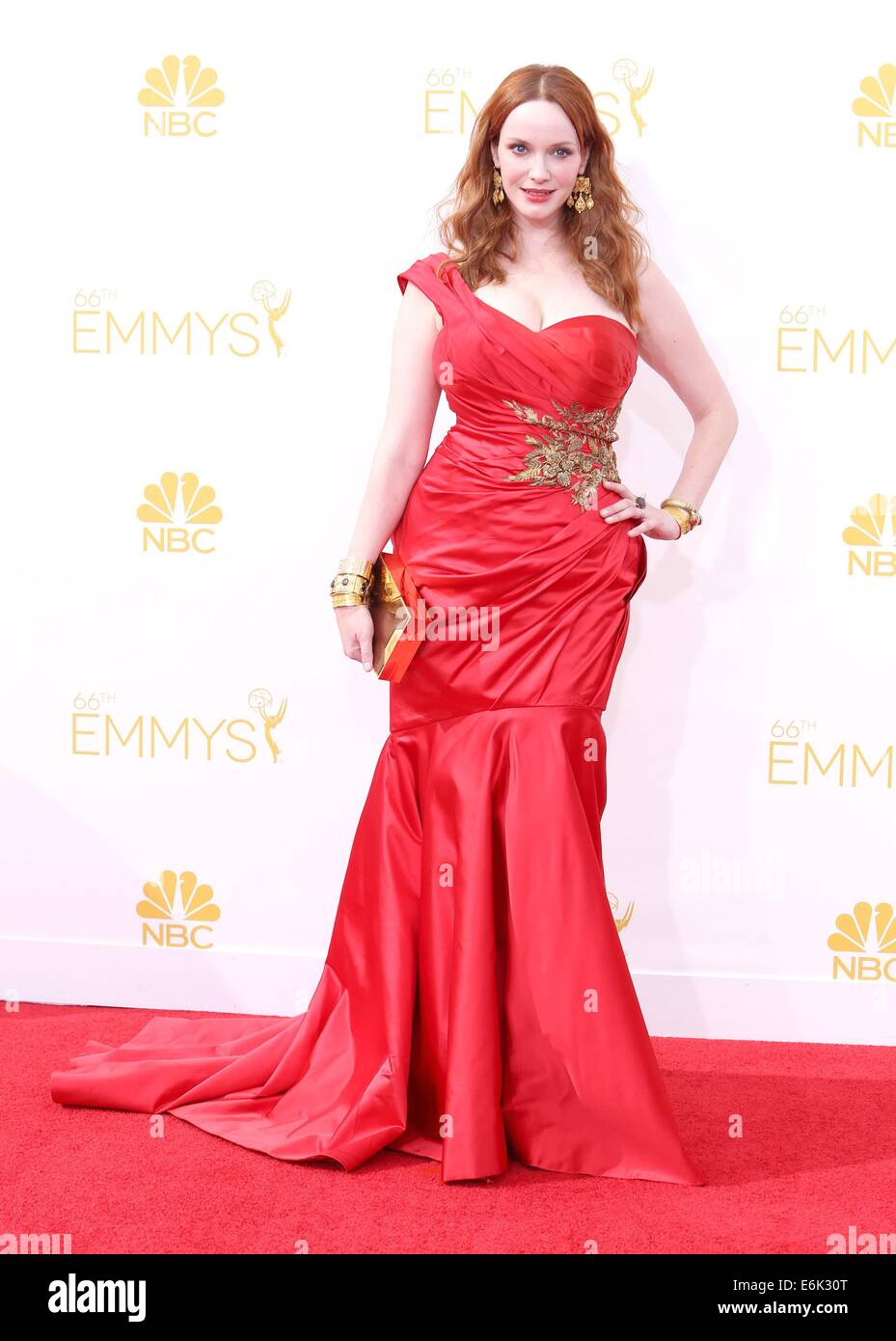 Los Angeles, CA, USA. 25. Aug, 2014.Christina Hendricks bei der Ankunft für die 66. Primetime Emmy Awards 2014 EMMYS - Teil 2, Nokia Theatre L.A. LIVE, Los Angeles, CA 25. August 2014. Foto von: James Atoa/Everett Collection/Alamy Live-Nachrichten Stockfoto