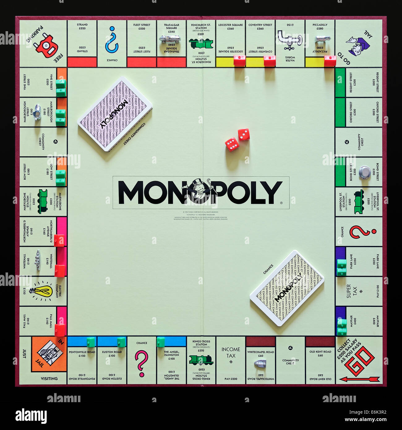 Monopol, die ursprüngliche UK-Version des beliebten Grundstücks Handel Brettspiel. Stockfoto