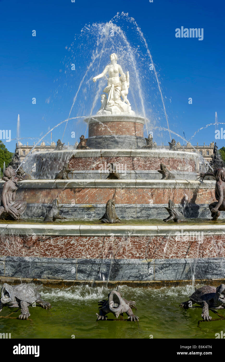 Brunnen der Latona, neuen Schloss Herrenchiemsee, Schlosspark Schlosspark, romantische Insel, Chiemsee See, Chiemgau Stockfoto