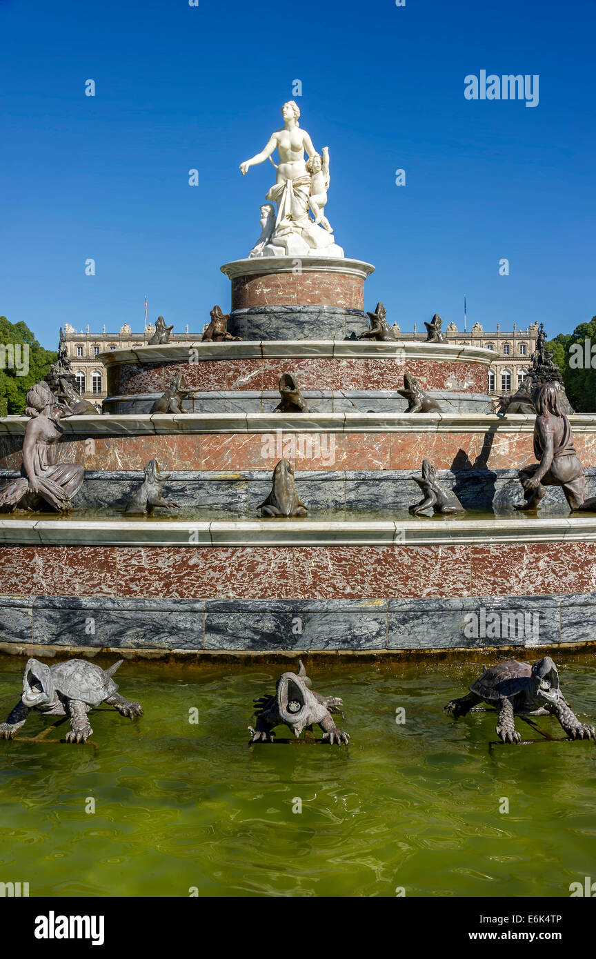 Brunnen der Latona, neuen Schloss Herrenchiemsee, Schlosspark Schlosspark, romantische Insel, Chiemsee See, Chiemgau Stockfoto