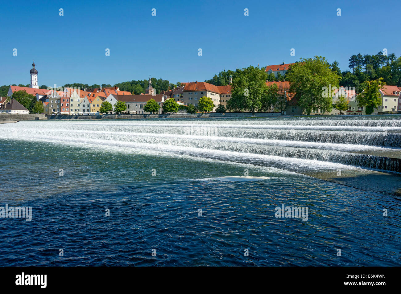 Lechwehr, Wehr am Fluss Lech, Landsberg am Lech, Upper Bavaria, Bavaria, Germany Stockfoto