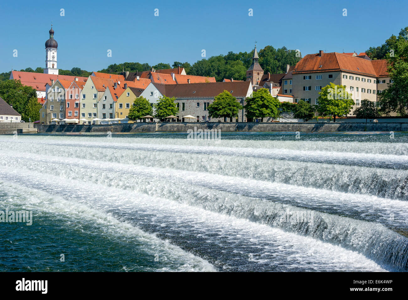 Lechwehr, Wehr am Fluss Lech, Landsberg am Lech, Upper Bavaria, Bavaria, Germany Stockfoto