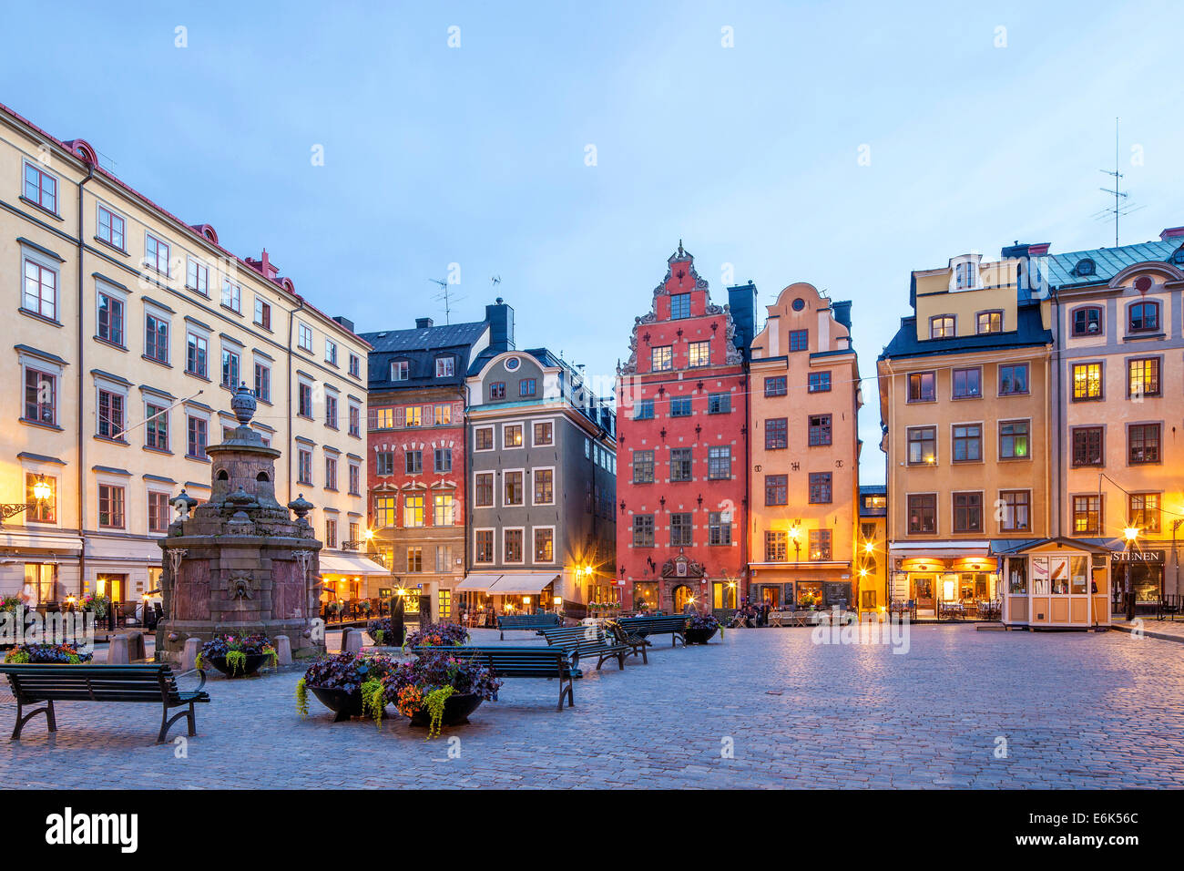 Stadthäuser in Stortorget Platz, Altstadt, Gamla Stan, Stockholm, Schweden Stockfoto