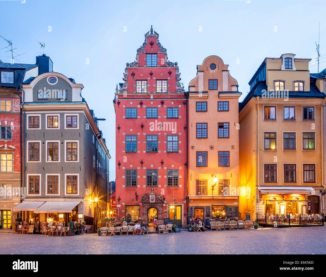 Stadthäuser in Stortorget Platz, Altstadt, Gamla Stan, Stockholm, Schweden Stockfoto