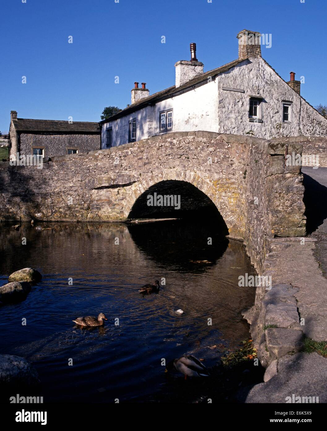 Lastesel Brücke über Malham Beck, Malham, Yorkshire Dales, North Yorkshire, England, UK, Westeuropa. Stockfoto