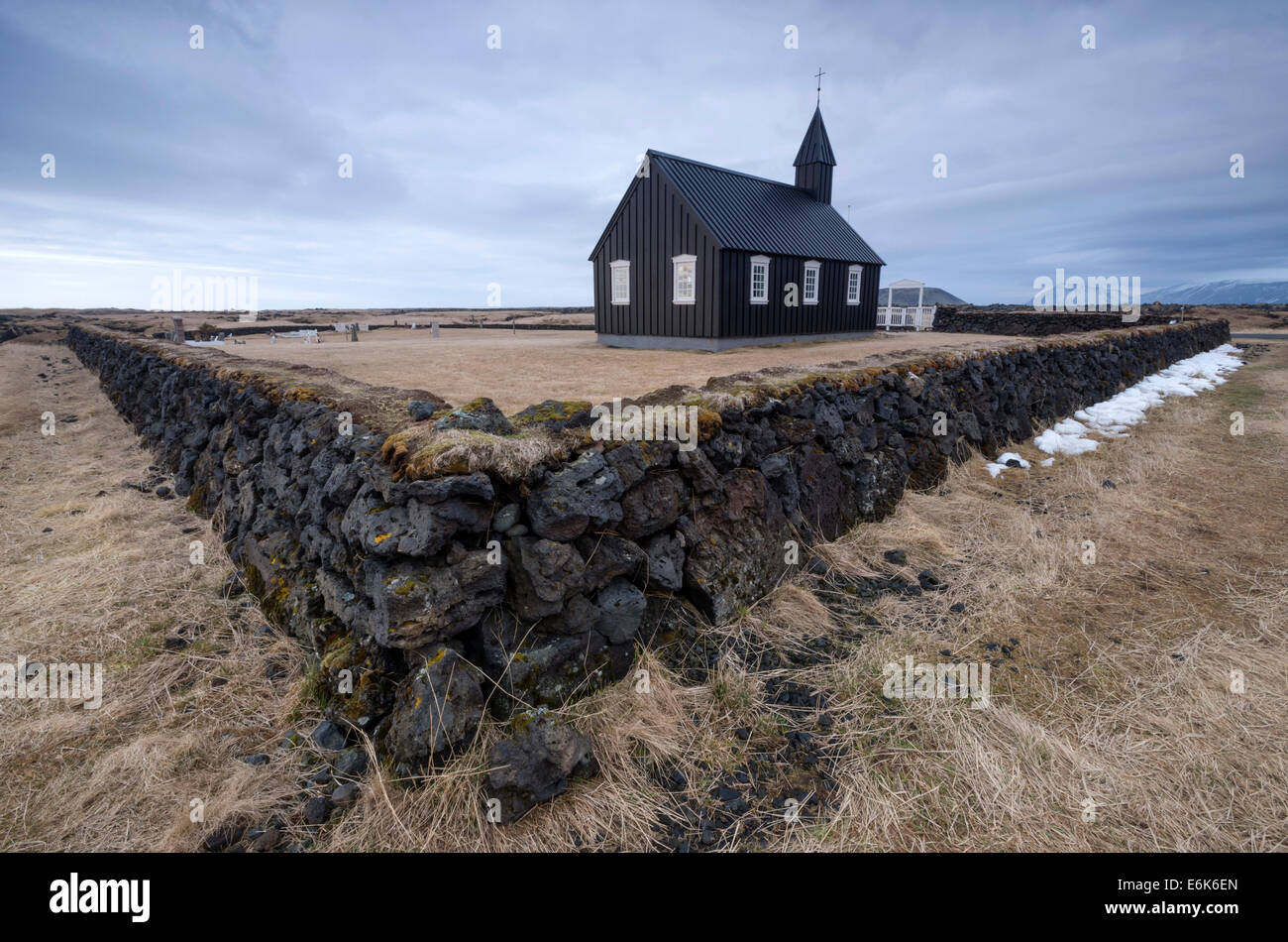 Schwarze Kirche von Búðir, Snæfellsnes, Island Stockfoto