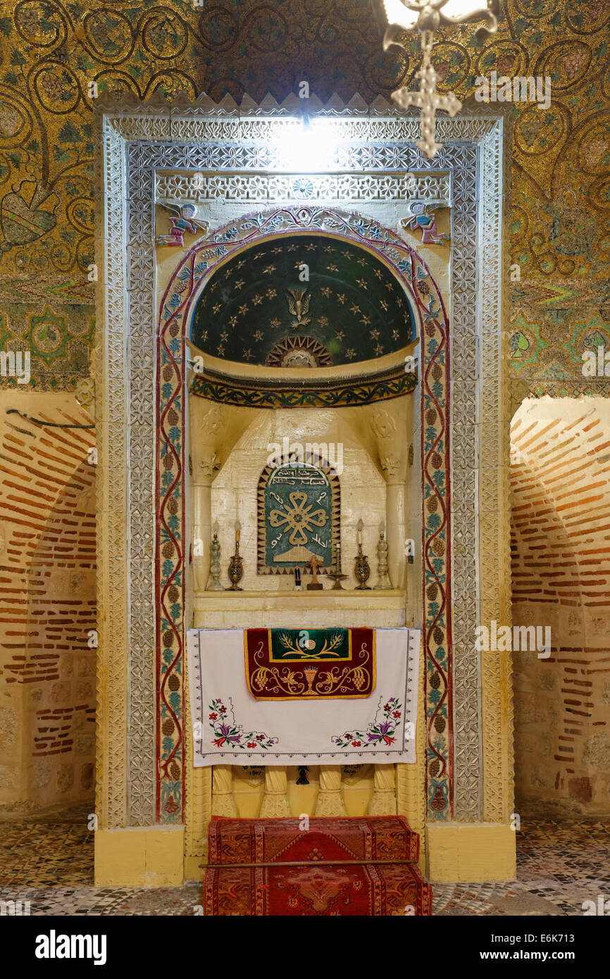 Altar in der Pfarrkirche, Mor Gabriel Monastery, in Midyat, Anatolien Provinz Mardin, Tur Abdin, südöstliche Anatolia Region Stockfoto