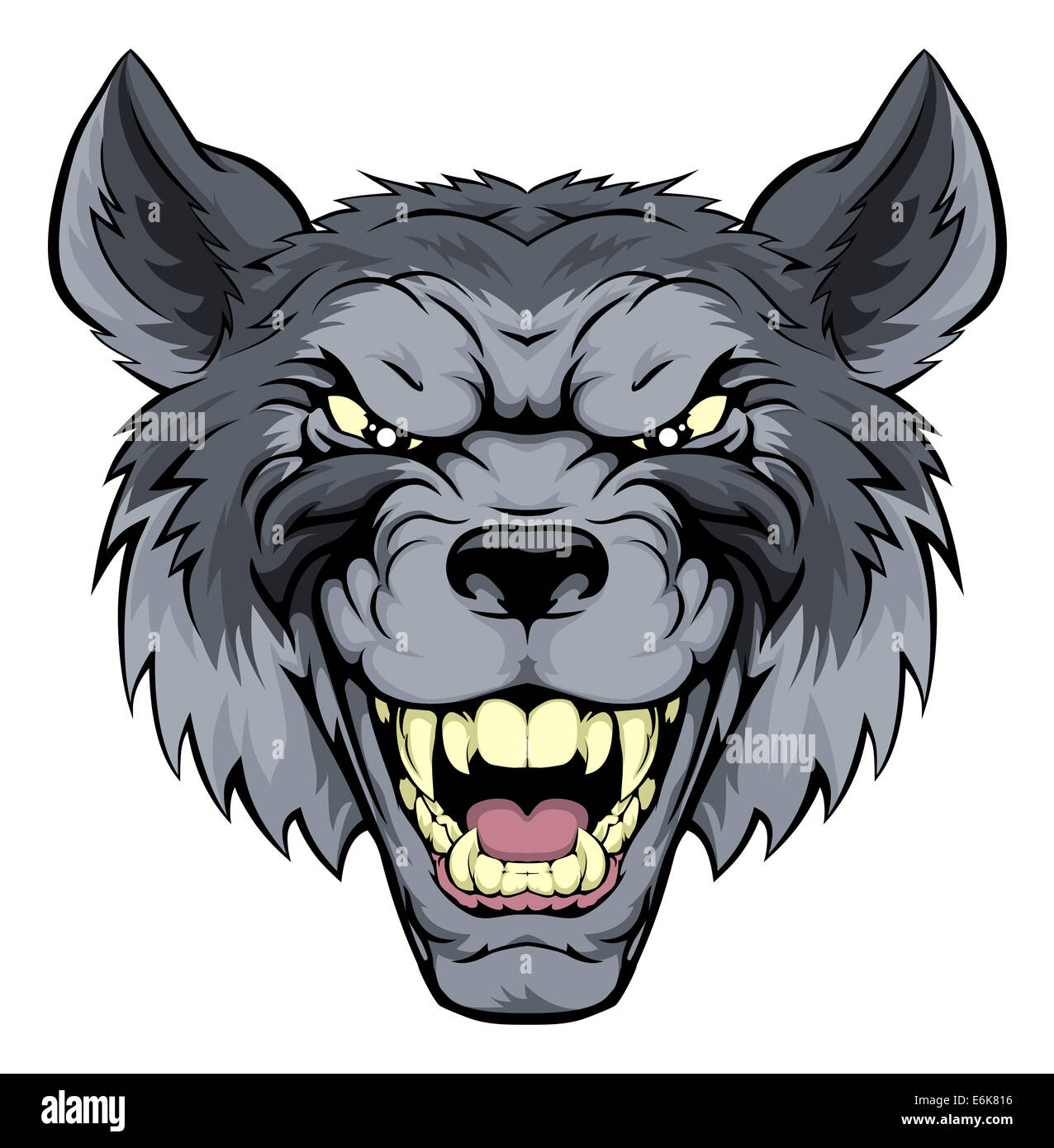 Ein Mittel suchen, Wolf Maskottchen Charakter Knurren Stockfoto