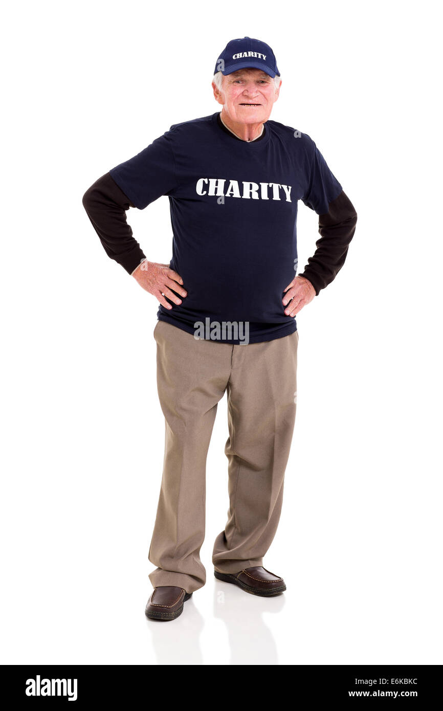 Porträt der freundliche senior Nächstenliebe Arbeiter auf weißem Hintergrund Stockfoto