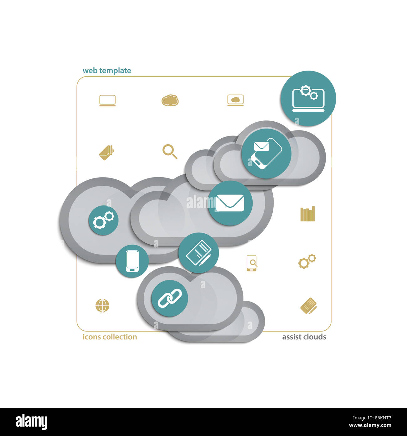 Cloud-computing Technologiekonzept. abstrakte Regelung mit Wolken und Web icons Stockfoto