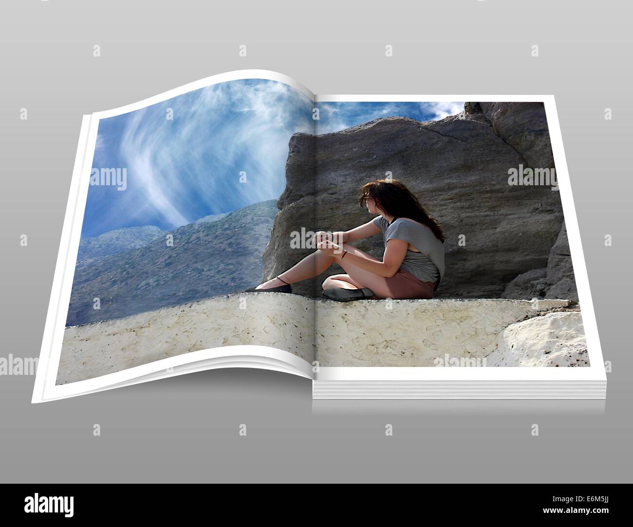 Broschüre Buch digitale Mädchen Frau Katalog Fotobuch Stockfoto