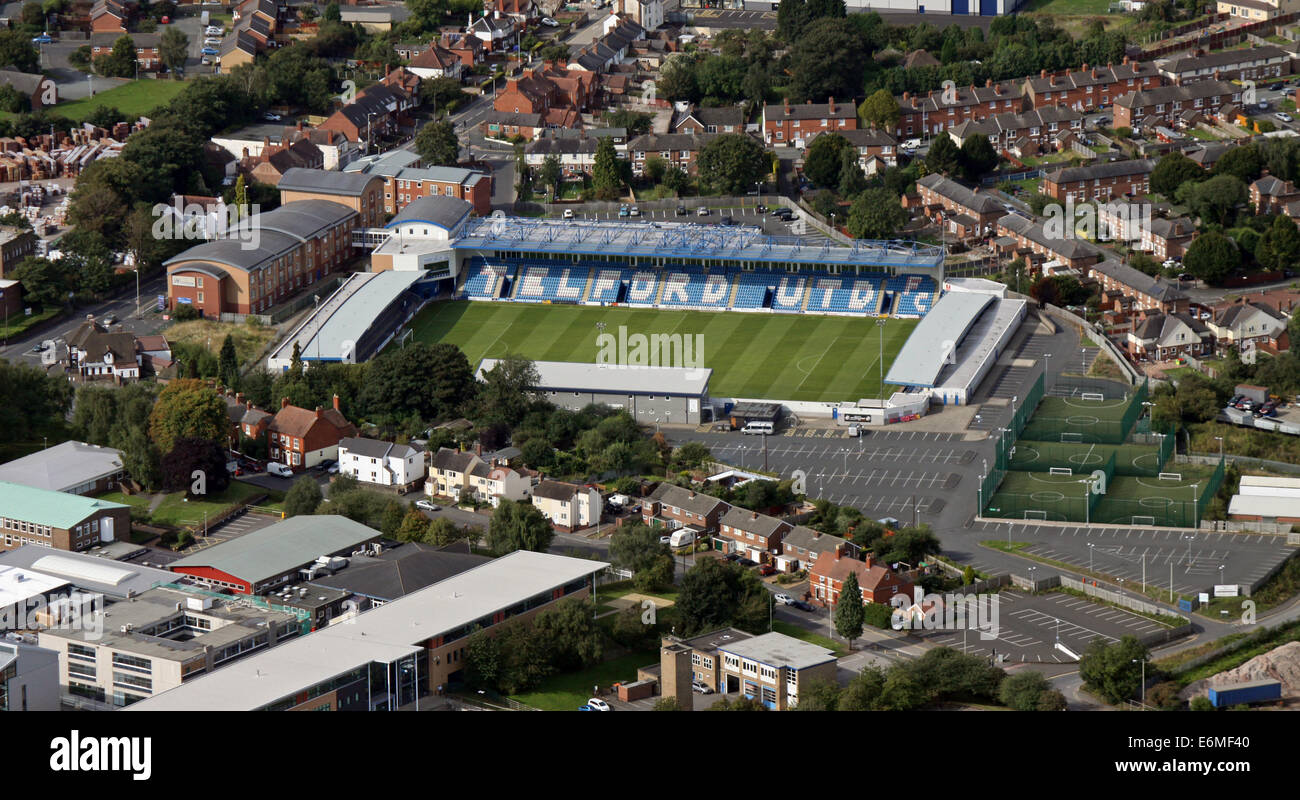 Luftaufnahme des AFC Telford United - ihr neues Bucks Kopf Stadion, Shropshire, UK Stockfoto