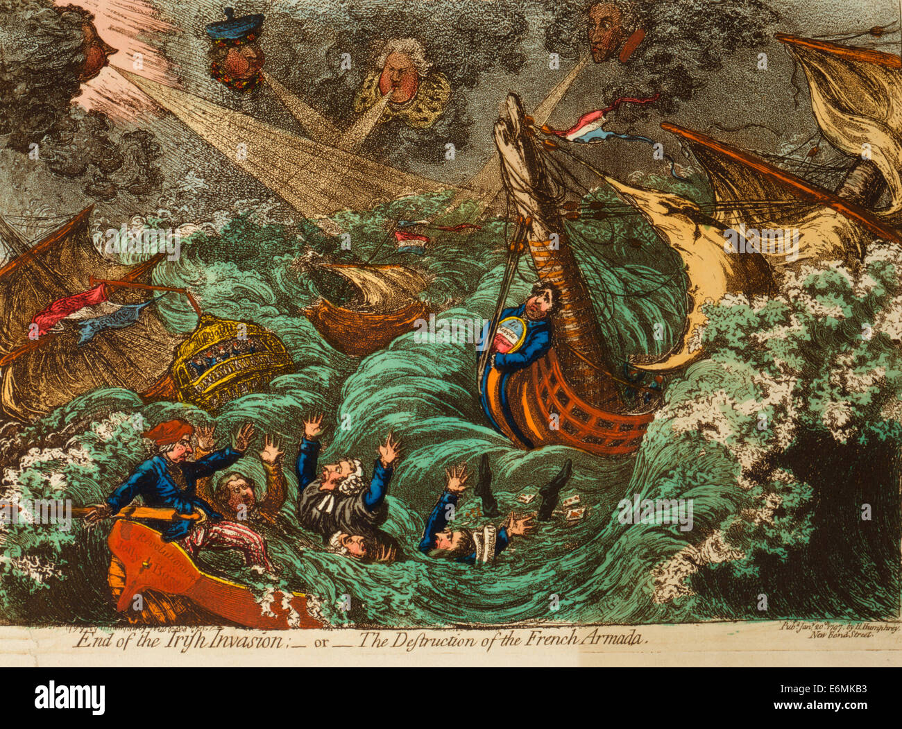 Ende der irischen Invasion: - oder - die Zerstörung der französischen Flotte.  Politische Karikatur, 1797 Stockfoto