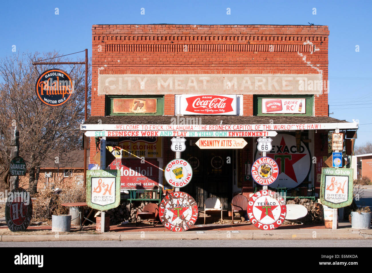 Alten Route 66 Gemischtwarenladen in Erick Oklahoma Stockfoto