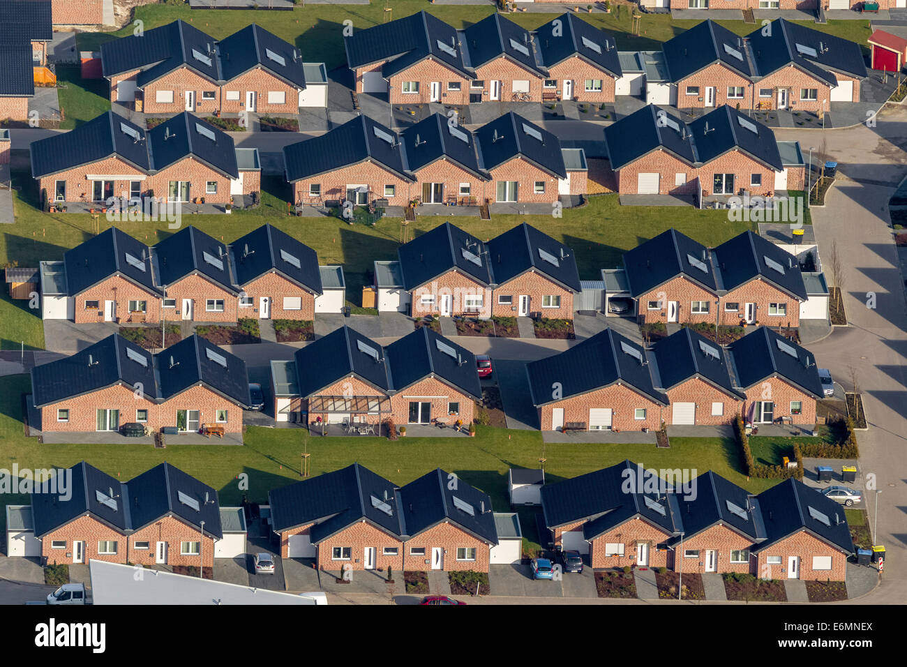 Luftaufnahme, Reihenhaus, Häuser, Baesweiler, Nordrhein-Westfalen, Deutschland Stockfoto