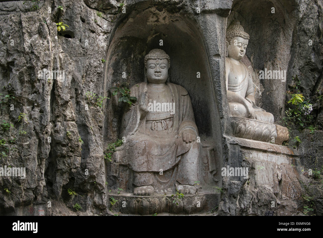 Buddha Skulpturen, Lingyin Kloster, Hangzhou, China Stockfoto