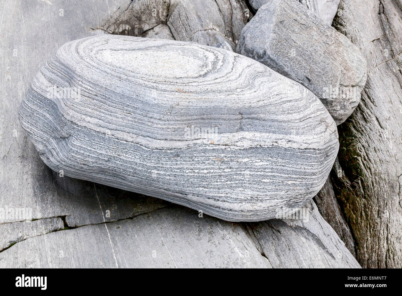 Granit Felsformationen im Fluss Maggia im Maggiatal, Valle Maggia, Ponte Brolla, Kanton Tessin, Schweiz Stockfoto
