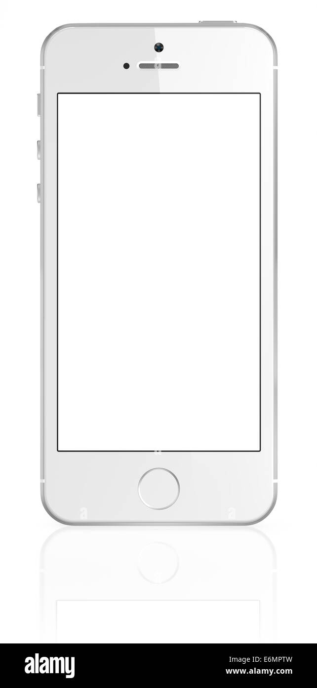 Smartphone mit leeren Bildschirm auf weißem Hintergrund Stockfoto
