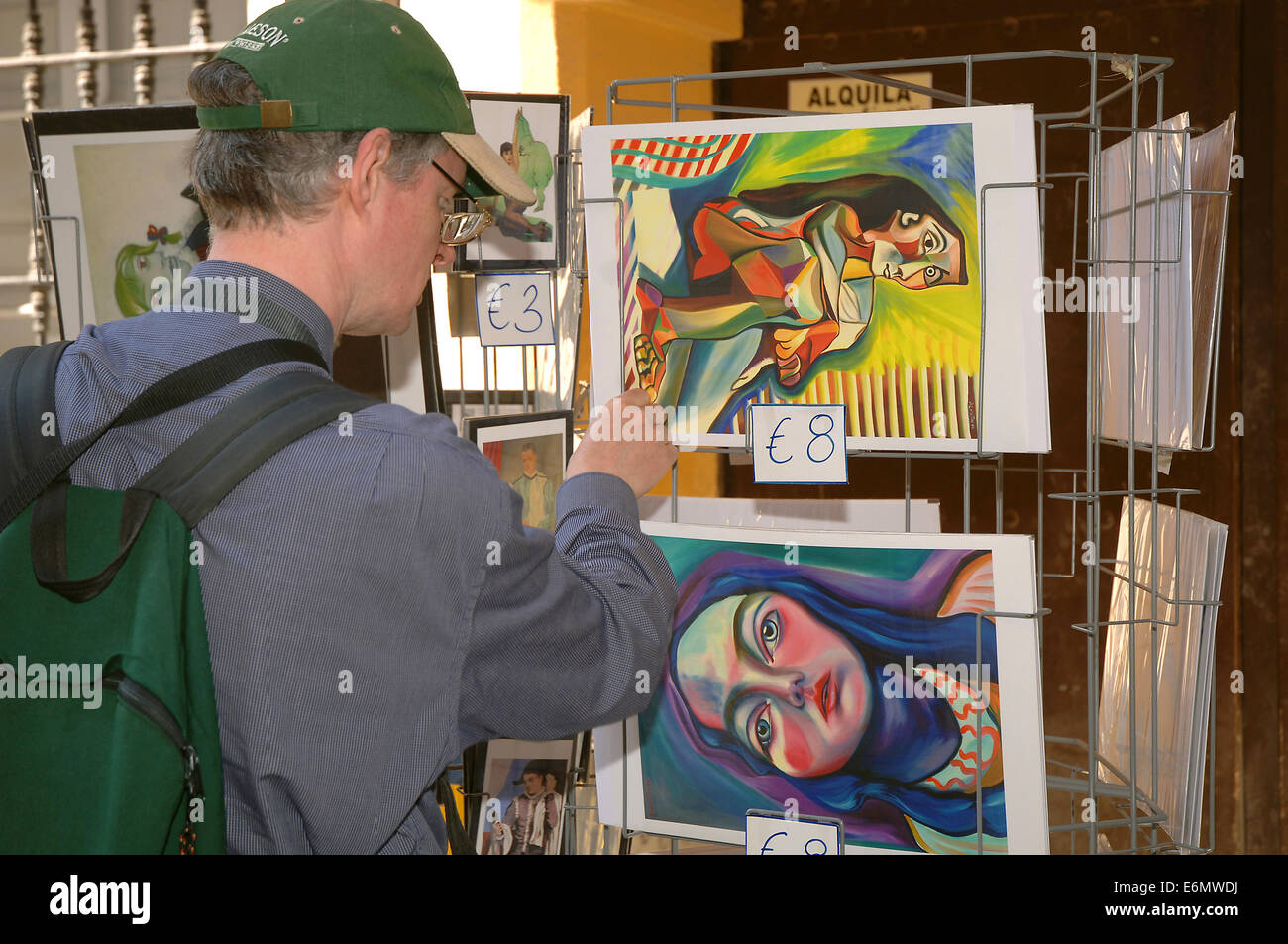 Touristische und abstrakte Kunstdrucke Shop, Malaga, Region von Andalusien, Spanien, Europa Stockfoto