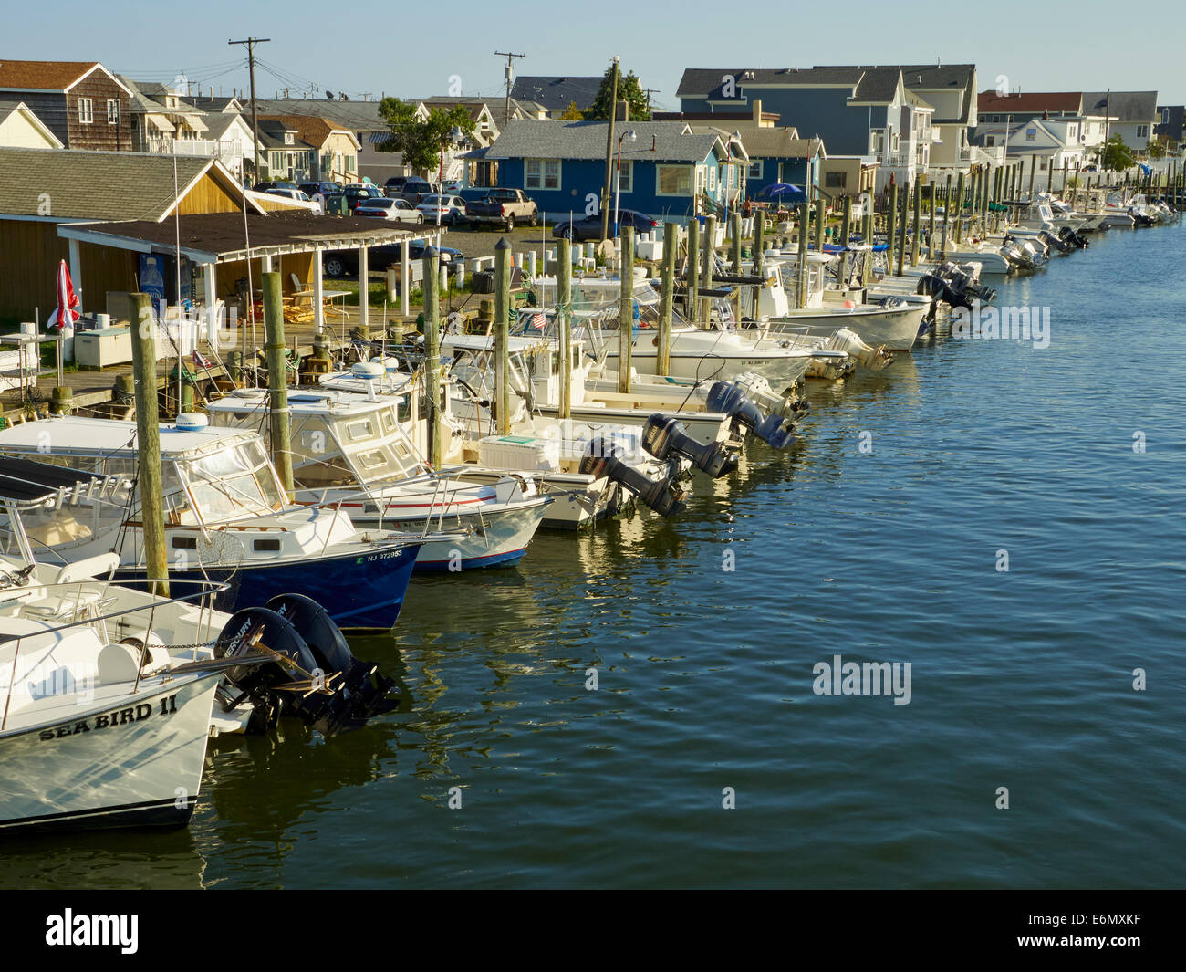 Häuser, Docks und Boote, Point Pleasant, New Jersey, USA Stockfoto